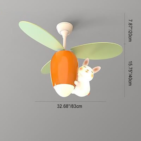 Contemporary Creative Carrot Rabbit Three Fan Blades PE Copper Iron LED Downrods Ceiling Fan Light For Bedroom - Image 4
