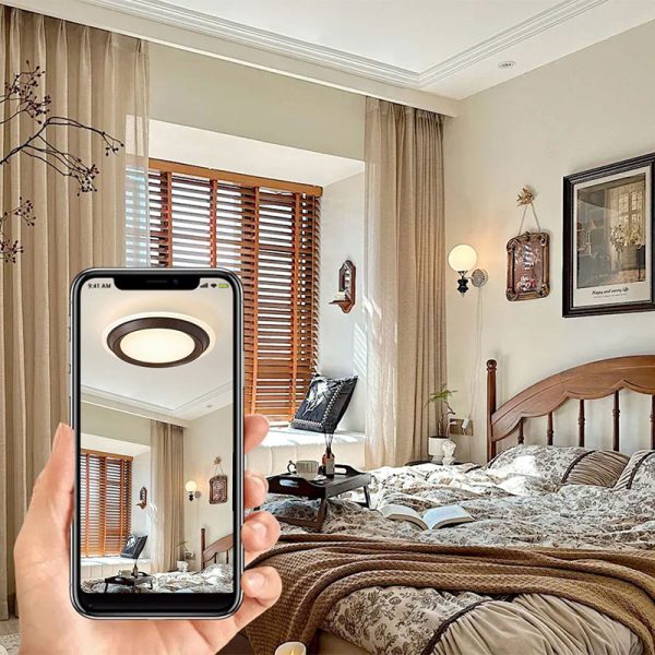 Modern Art Deco Round PC ABS Acrylic LED Semi-Flush Mount Ceiling Fan Light For Bedroom - Image 9