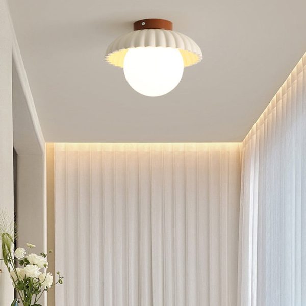 Contemporary Nordic Dome Bud Shape Cream Iron Glass 1 - Light Semi-Flush Mount Ceiling Light For Hallways - Image 8