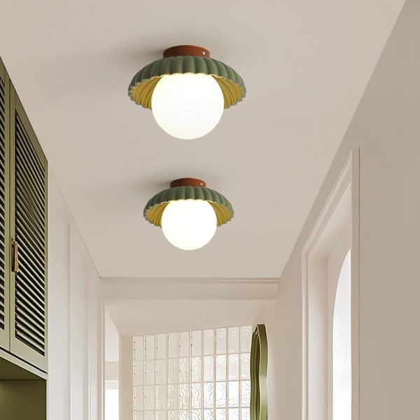 Contemporary Nordic Dome Bud Shape Cream Iron Glass 1 - Light Semi-Flush Mount Ceiling Light For Hallways - Image 3