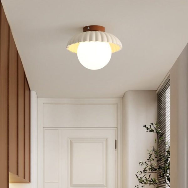 Contemporary Nordic Dome Bud Shape Cream Iron Glass 1 - Light Semi-Flush Mount Ceiling Light For Hallways - Image 9
