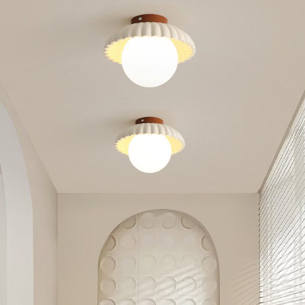 Contemporary Nordic Dome Bud Shape Cream Iron Glass 1 - Light Semi-Flush Mount Ceiling Light For Hallways - Image 7