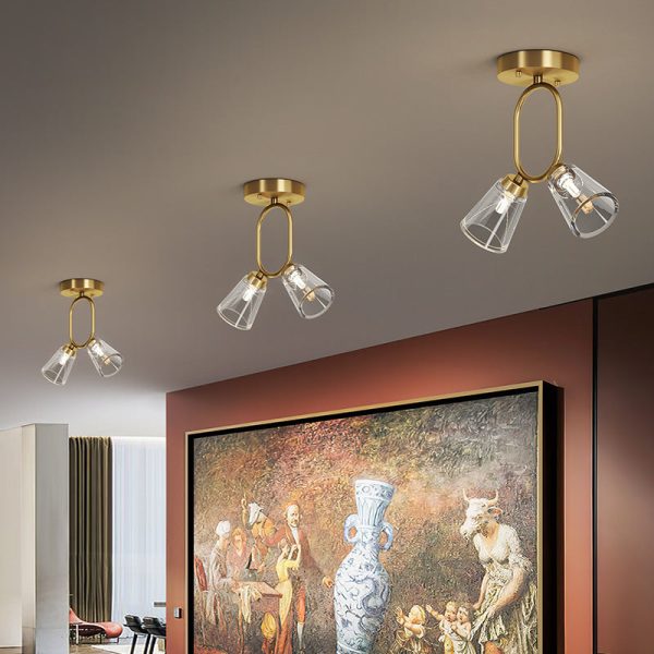 Contemporary Scandinavian Dome Copper Glass Lampshade Iron 2 - Light Semi-Flush Mount Ceiling Light For Living Room - Image 2