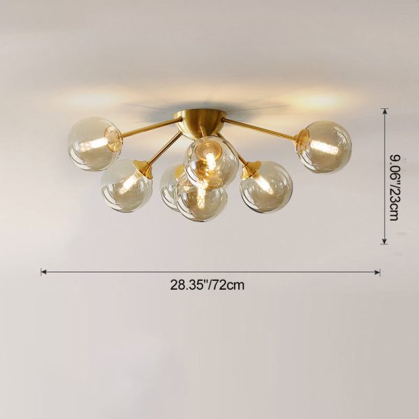 Contemporary Nordic Dome Bubble Orb Copper Glass Lampshade 7/10 - Light Semi-Flush Mount Ceiling Light For Living Room - Image 4