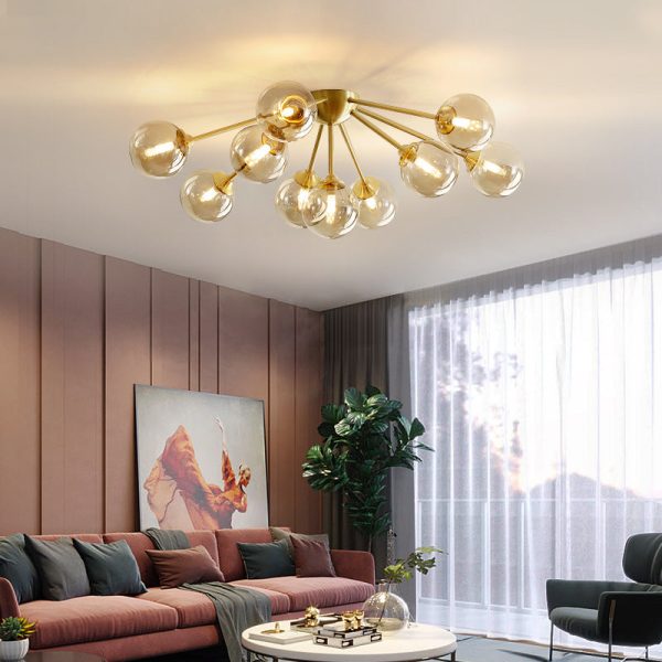 Contemporary Nordic Dome Bubble Orb Copper Glass Lampshade 7/10 - Light Semi-Flush Mount Ceiling Light For Living Room - Image 2