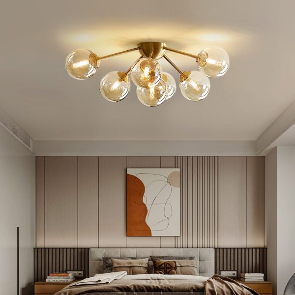 Contemporary Nordic Dome Bubble Orb Copper Glass Lampshade 7/10 - Light Semi-Flush Mount Ceiling Light For Living Room - Image 11