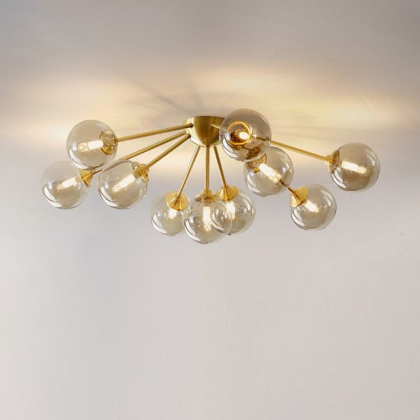 Contemporary Nordic Dome Bubble Orb Copper Glass Lampshade 7/10 - Light Semi-Flush Mount Ceiling Light For Living Room - Image 16