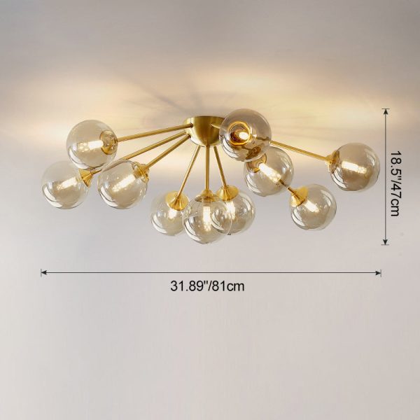 Contemporary Nordic Dome Bubble Orb Copper Glass Lampshade 7/10 - Light Semi-Flush Mount Ceiling Light For Living Room - Image 5