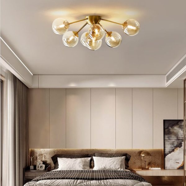 Contemporary Nordic Dome Bubble Orb Copper Glass Lampshade 7/10 - Light Semi-Flush Mount Ceiling Light For Living Room - Image 3