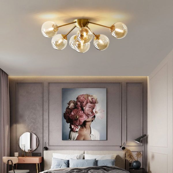 Contemporary Nordic Dome Bubble Orb Copper Glass Lampshade 7/10 - Light Semi-Flush Mount Ceiling Light For Living Room - Image 10