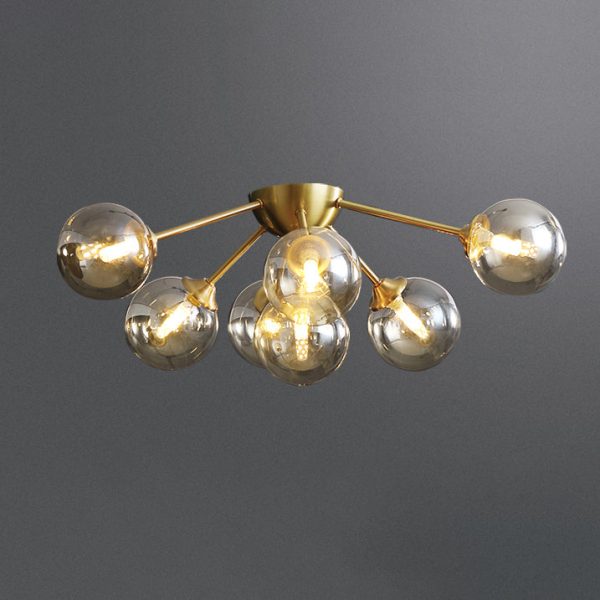 Contemporary Nordic Dome Bubble Orb Copper Glass Lampshade 7/10 - Light Semi-Flush Mount Ceiling Light For Living Room - Image 13