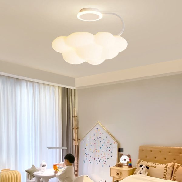 Contemporary Nordic Dome Cloud Iron PE LED Semi-Flush Mount Ceiling Light For Bedroom - Image 12