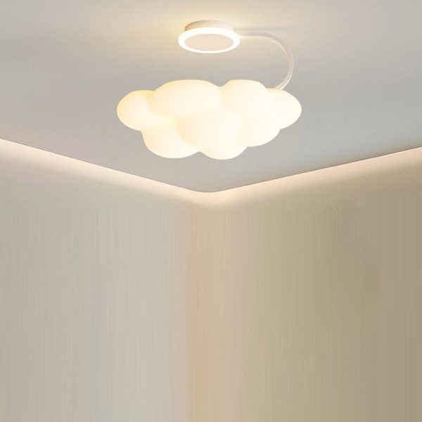 Contemporary Nordic Dome Cloud Iron PE LED Semi-Flush Mount Ceiling Light For Bedroom - Image 15