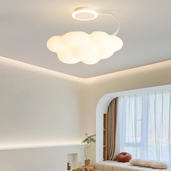 Contemporary Nordic Dome Cloud Iron PE LED Semi-Flush Mount Ceiling Light For Bedroom - Image 13