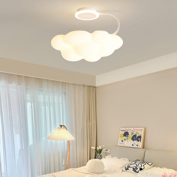 Contemporary Nordic Dome Cloud Iron PE LED Semi-Flush Mount Ceiling Light For Bedroom - Image 3
