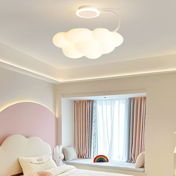 Contemporary Nordic Dome Cloud Iron PE LED Semi-Flush Mount Ceiling Light For Bedroom - Image 11