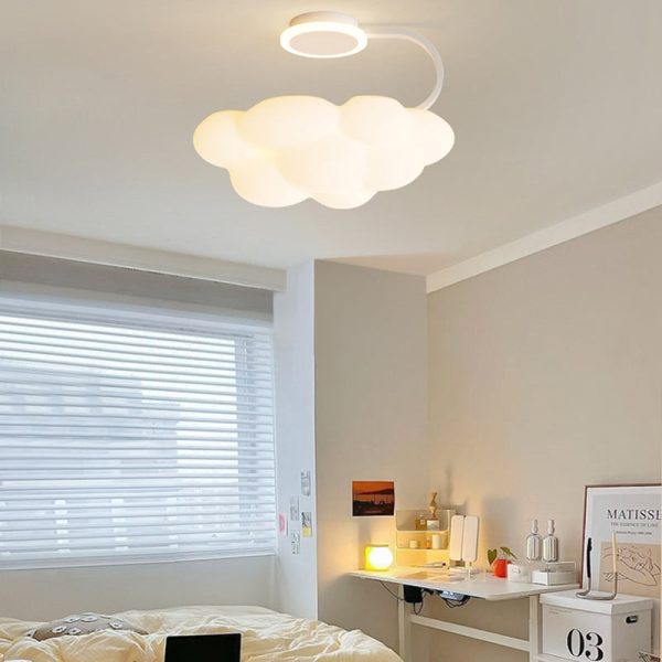 Contemporary Nordic Dome Cloud Iron PE LED Semi-Flush Mount Ceiling Light For Bedroom - Image 2
