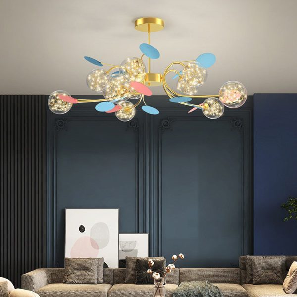 Contemporary Nordic Dome Baby's Breath Orbs Branch Curved Rod Iron Glass LED Chandeliers For Living Room - Image 3