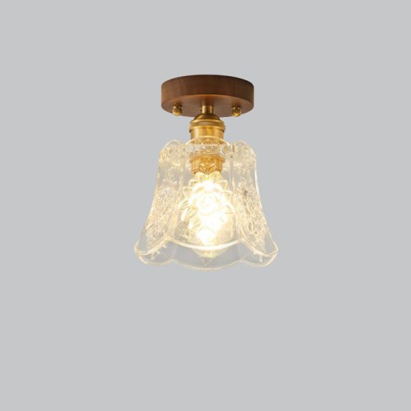 Traditional French Dome Transparent Walnut Glass Copper 1 - Light Semi-Flush Mount Ceiling Light For Hallways - Image 9