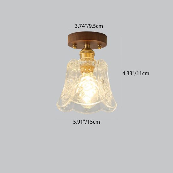 Traditional French Dome Transparent Walnut Glass Copper 1 - Light Semi-Flush Mount Ceiling Light For Hallways - Image 4