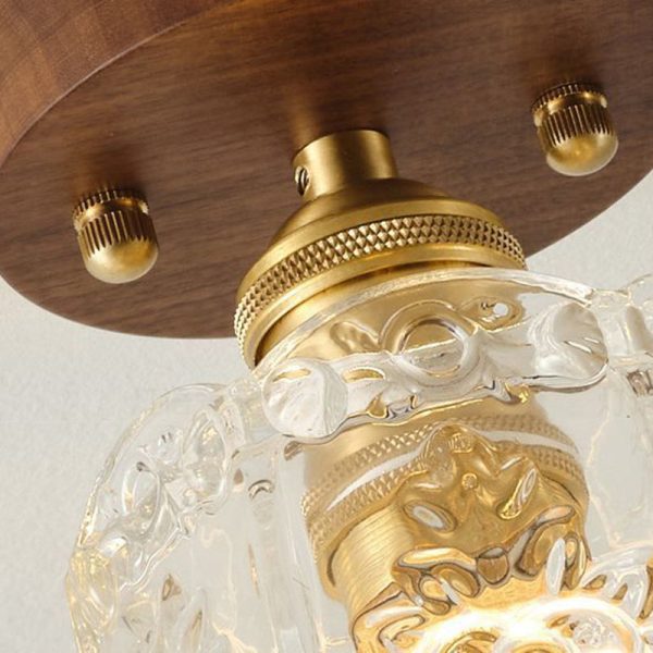 Traditional French Dome Transparent Walnut Glass Copper 1 - Light Semi-Flush Mount Ceiling Light For Hallways - Image 5