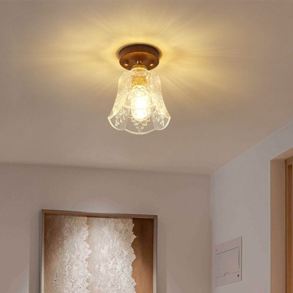 Traditional French Dome Transparent Walnut Glass Copper 1 - Light Semi-Flush Mount Ceiling Light For Hallways - Image 2