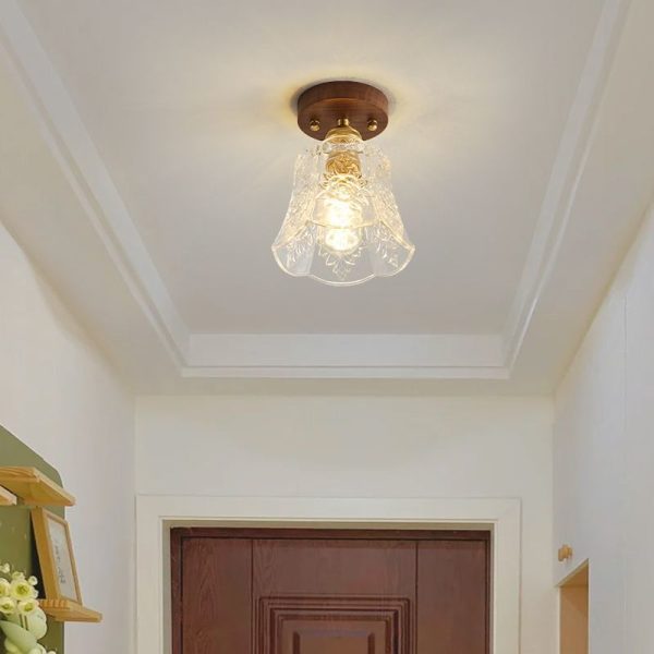 Traditional French Dome Transparent Walnut Glass Copper 1 - Light Semi-Flush Mount Ceiling Light For Hallways - Image 3