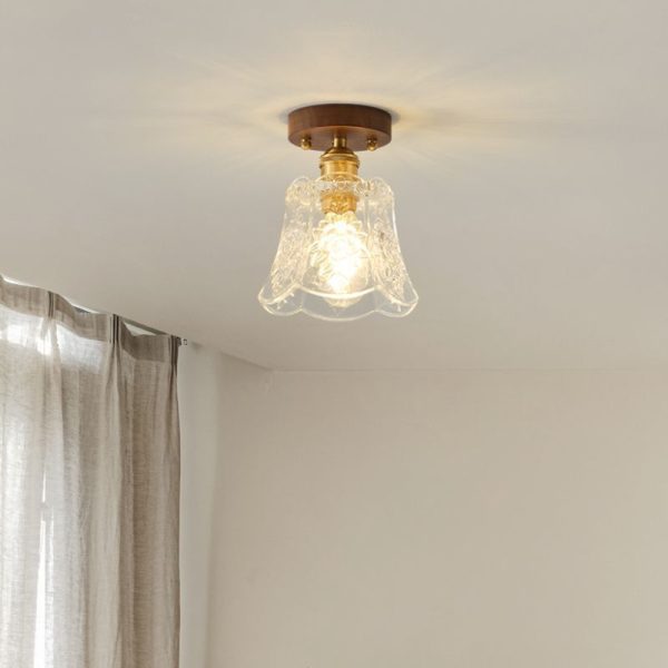 Traditional French Dome Transparent Walnut Glass Copper 1 - Light Semi-Flush Mount Ceiling Light For Hallways - Image 8