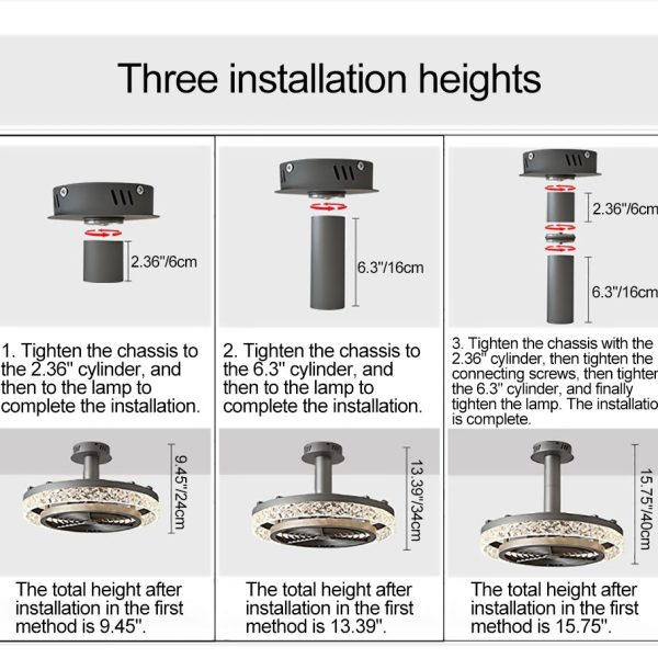 Contemporary Nordic Dome Round Iron Acrylic Ice Texture Edge LED Downrods Ceiling Fan Light For Living Room - Image 8