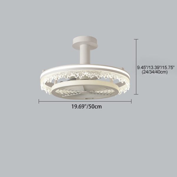 Contemporary Nordic Dome Round Iron Acrylic Ice Texture Edge LED Downrods Ceiling Fan Light For Living Room - Image 4