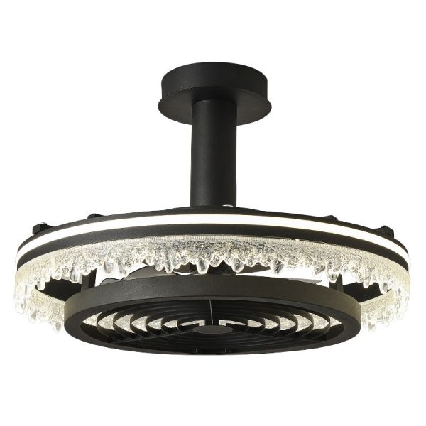 Contemporary Nordic Dome Round Iron Acrylic Ice Texture Edge LED Downrods Ceiling Fan Light For Living Room - Image 12