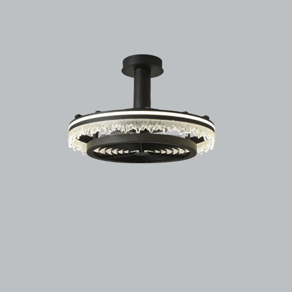 Contemporary Nordic Dome Round Iron Acrylic Ice Texture Edge LED Downrods Ceiling Fan Light For Living Room - Image 11