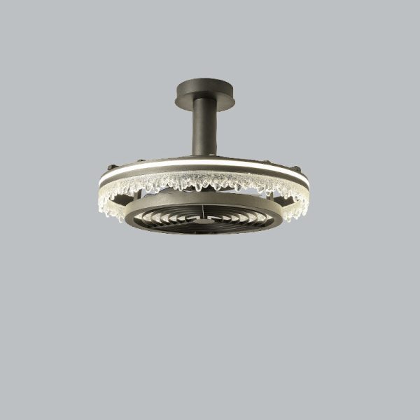 Contemporary Nordic Dome Round Iron Acrylic Ice Texture Edge LED Downrods Ceiling Fan Light For Living Room - Image 10