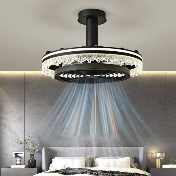 Contemporary Nordic Dome Round Iron Acrylic Ice Texture Edge LED Downrods Ceiling Fan Light For Living Room - Image 9