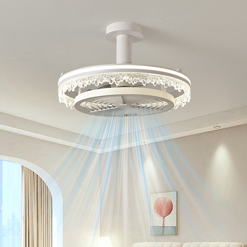 BS-Lighting-LA01181-8-3c6bd28e-d92e-4c46-8cb8-9d803f30e9a9.jpg Contemporary Nordic Dome Round Iron Acrylic Ice Texture Edge LED Downrods Ceiling Fan Light For Living Room - Image 1