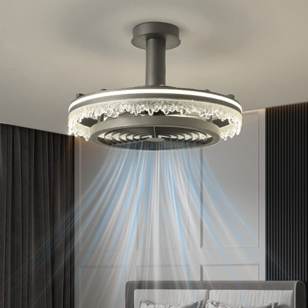 Contemporary Nordic Dome Round Iron Acrylic Ice Texture Edge LED Downrods Ceiling Fan Light For Living Room - Image 2