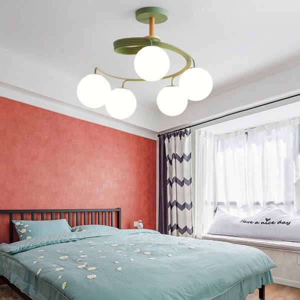 Contemporary Nordic Dome Orbs Curved Distortion Iron Solid Wood Glass 3/5 - Light Chandelier For Dining Room - Image 11