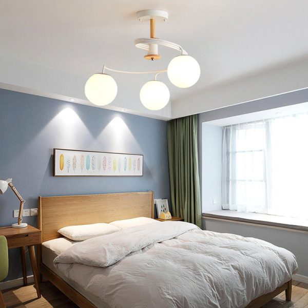 Contemporary Nordic Dome Orbs Curved Distortion Iron Solid Wood Glass 3/5 - Light Chandelier For Dining Room - Image 9