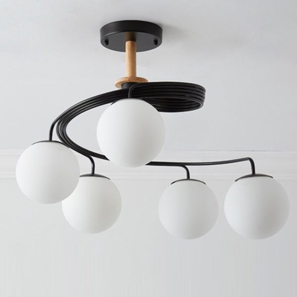 Contemporary Nordic Dome Orbs Curved Distortion Iron Solid Wood Glass 3/5 - Light Chandelier For Dining Room - Image 24
