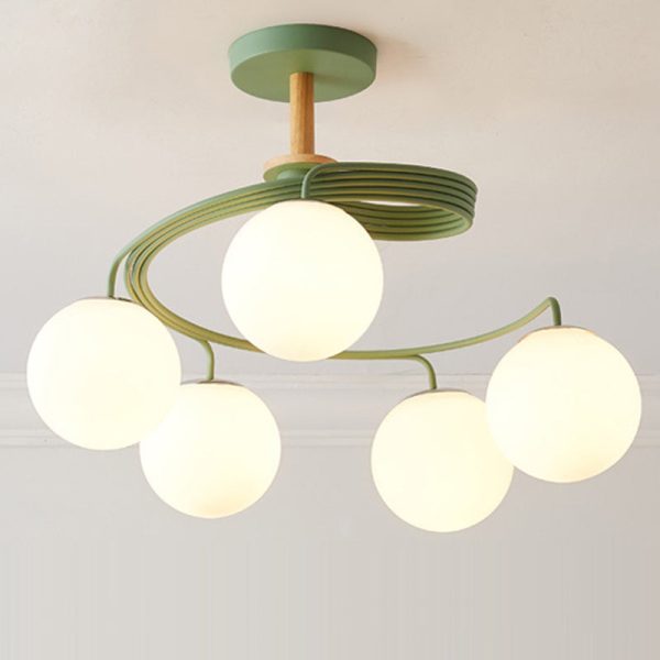 Contemporary Nordic Dome Orbs Curved Distortion Iron Solid Wood Glass 3/5 - Light Chandelier For Dining Room - Image 22