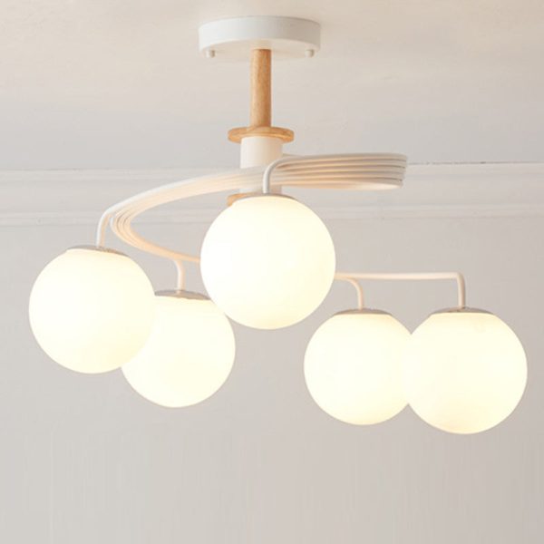 Contemporary Nordic Dome Orbs Curved Distortion Iron Solid Wood Glass 3/5 - Light Chandelier For Dining Room - Image 21