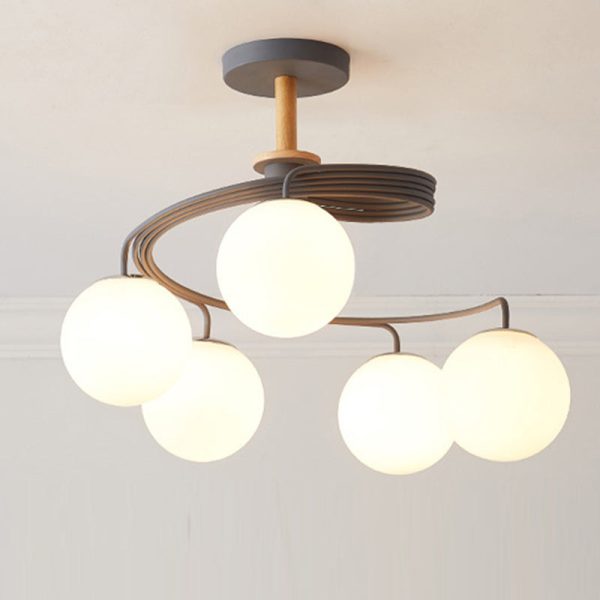 Contemporary Nordic Dome Orbs Curved Distortion Iron Solid Wood Glass 3/5 - Light Chandelier For Dining Room - Image 23