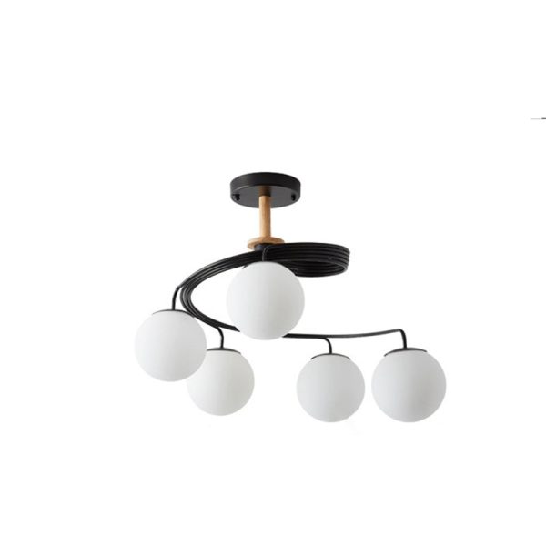 Contemporary Nordic Dome Orbs Curved Distortion Iron Solid Wood Glass 3/5 - Light Chandelier For Dining Room - Image 25