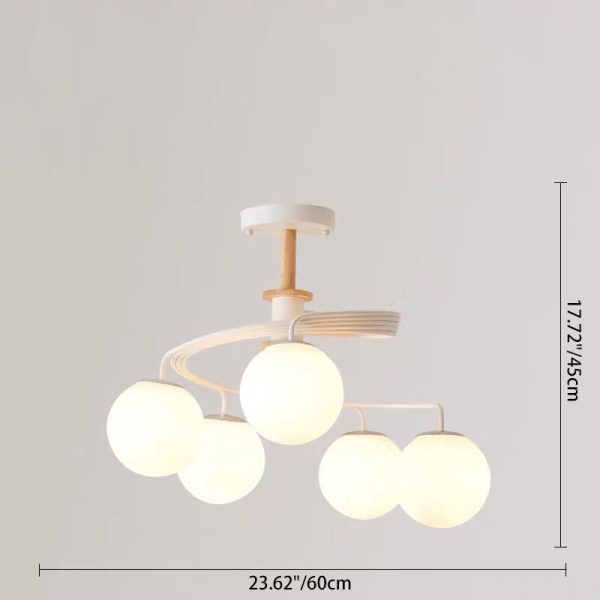 Contemporary Nordic Dome Orbs Curved Distortion Iron Solid Wood Glass 3/5 - Light Chandelier For Dining Room - Image 5