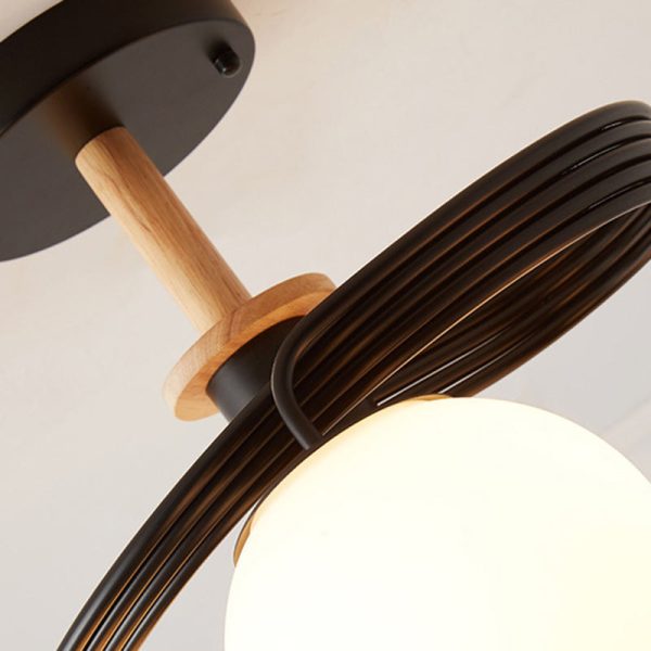 Contemporary Nordic Dome Orbs Curved Distortion Iron Solid Wood Glass 3/5 - Light Chandelier For Dining Room - Image 8