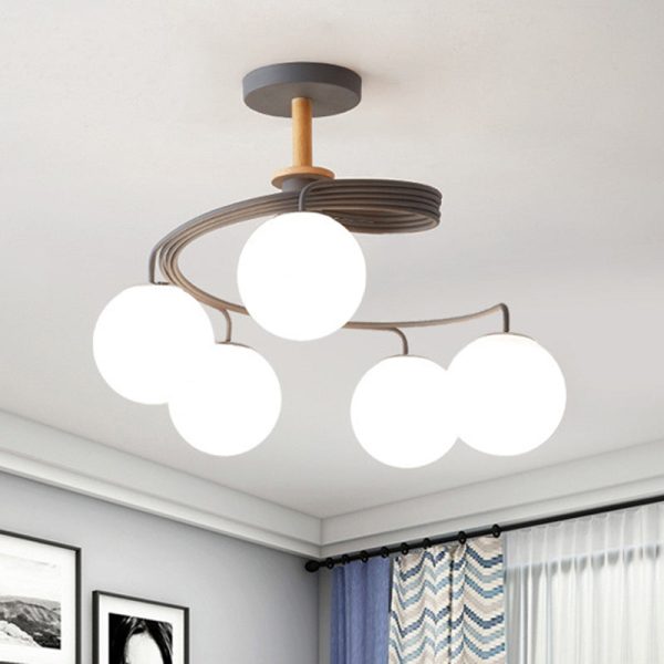 Contemporary Nordic Dome Orbs Curved Distortion Iron Solid Wood Glass 3/5 - Light Chandelier For Dining Room - Image 12