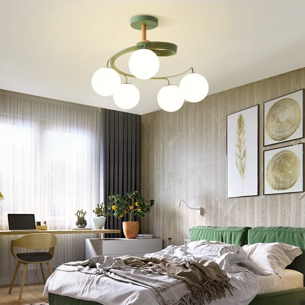 Contemporary Nordic Dome Orbs Curved Distortion Iron Solid Wood Glass 3/5 - Light Chandelier For Dining Room - Image 3