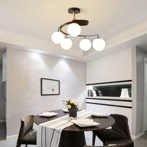 Contemporary Nordic Dome Orbs Curved Distortion Iron Solid Wood Glass 3/5 - Light Chandelier For Dining Room - Image 10