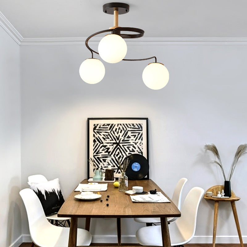 BS-Lighting-LA01199-24.jpg Contemporary Nordic Dome Orbs Curved Distortion Iron Solid Wood Glass 3/5 - Light Chandelier For Dining Room - Image 1