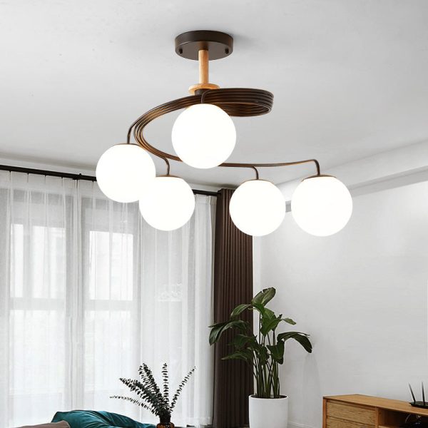 Contemporary Nordic Dome Orbs Curved Distortion Iron Solid Wood Glass 3/5 - Light Chandelier For Dining Room - Image 14